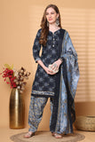 Rajnandini Navy Blue Cotton Blend Printed Ready to Wear Patiala Salwar Suit