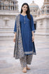 Blue Cotton Blend Printed Ready to Wear Patiala Salwar Suit