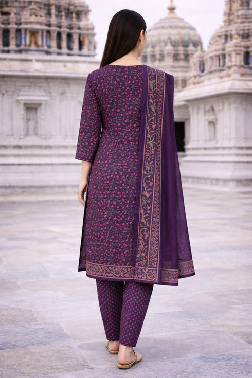 Purple Cotton Blend Printed Ready to Wear Patiala Salwar Suit