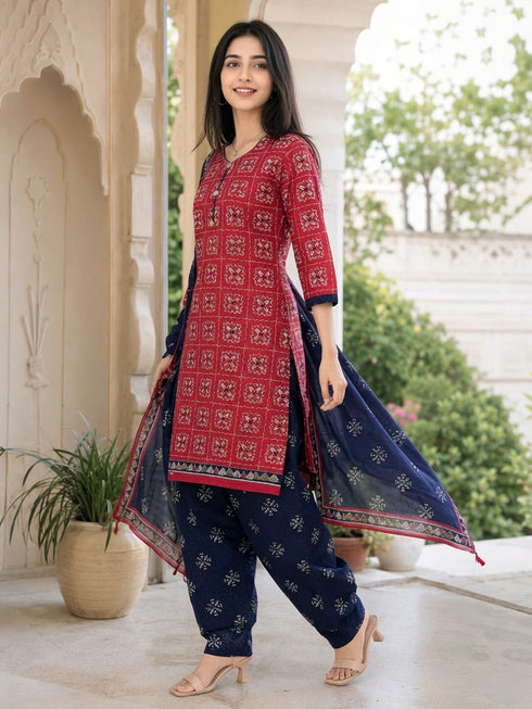 Dark Magenta Pink Cotton Blend Printed Ready to Wear Patiala Salwar Suit