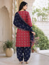 Dark Magenta Pink Cotton Blend Printed Ready to Wear Patiala Salwar Suit