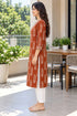Rust Pure Cotton Ikat Printed Kurta For Women