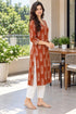 Rust Pure Cotton Ikat Printed Kurta For Women