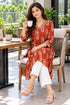 Rust Pure Cotton Ikat Printed Kurta For Women