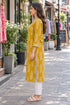 Mustard Pure Cotton Ikat Printed Kurta For Women