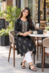 Black Pure Cotton Ikat Printed Kurta For Women