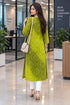 Parrot Green Pure Cotton Bandhej Printed Kurti