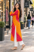 Orange & Red Pure Cotton Bandhej Printed Kurti