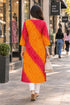 Orange & Red Pure Cotton Bandhej Printed Kurti