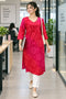Pink & Red Pure Cotton Bandhej Printed Kurti
