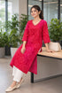 Pink & Red Pure Cotton Bandhej Printed Kurti