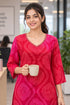 Pink & Red Pure Cotton Bandhej Printed Kurti
