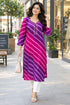 Purple & Pink Pure Cotton Ikat Printed Kurta For Women