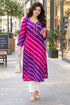 Purple & Pink Pure Cotton Ikat Printed Kurta For Women