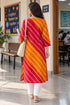 Orange & Red Pure Cotton Ikat Printed Kurta For Women