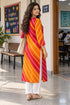 Orange & Red Pure Cotton Ikat Printed Kurta For Women