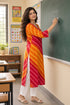 Orange & Red Pure Cotton Ikat Printed Kurta For Women