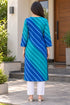 Blue Pure Cotton Ikat Printed Kurta For Women