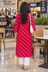Pink & Red Pure Cotton Ikat Printed Kurta For Women