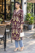 Wine Pure Cotton Ikat Printed Kurta For Women