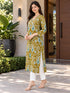 Mustard Yellow Pure Cotton Ikat Printed Kurta For Women