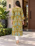 Mustard Yellow Pure Cotton Ikat Printed Kurta For Women