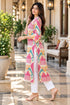 Pink & Beige Pure Cotton Ikat Printed Kurta For Women