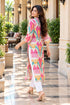 Pink & Beige Pure Cotton Ikat Printed Kurta For Women