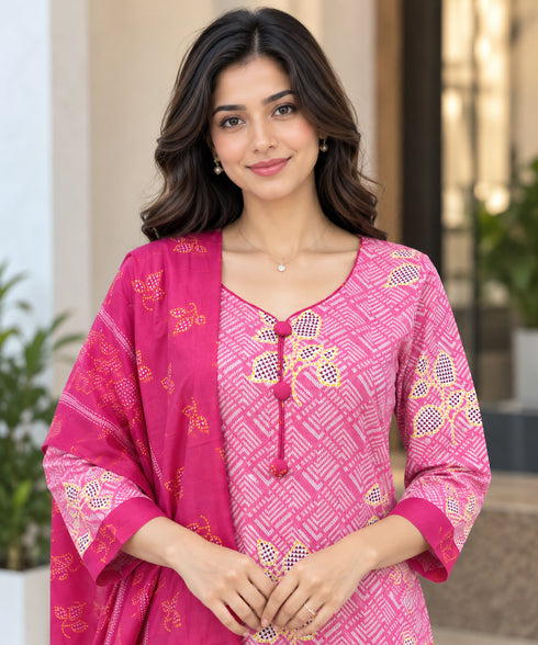 Baby Pink Cotton Blend Printed Ready to Wear Patiala Salwar Suit