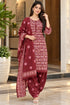 Maroon Cotton Blend Printed Ready to Wear Patiala Salwar Suit