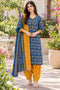 Teal Cotton Blend Printed Ready to Wear Patiala Salwar Suit