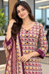 Beige & Wine Cotton Blend Printed Ready to Wear Patiala Salwar Suit
