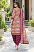 Beige & Wine Cotton Blend Printed Ready to Wear Patiala Salwar Suit