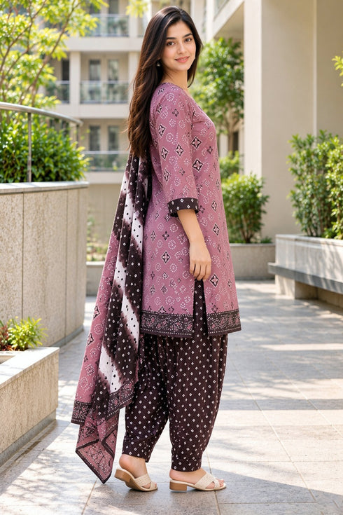 Dusty Pink Cotton Blend Printed Ready to Wear Patiala Salwar Suit