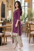 Wine Cotton Blend Printed Ready to Wear Patiala Salwar Suit