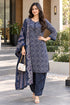 Blue Cotton Blend Printed Ready to Wear Patiala Salwar kurta sets women RW5284BU0926