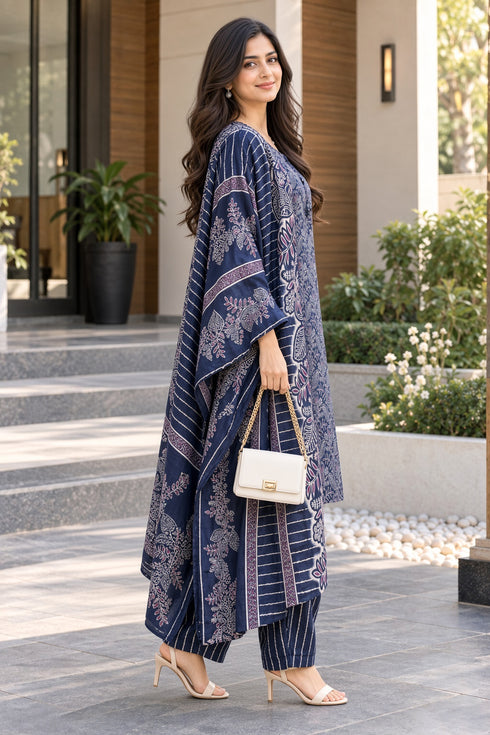 Blue Cotton Blend Printed Ready to Wear Patiala Salwar kurta sets women RW5284BU0926