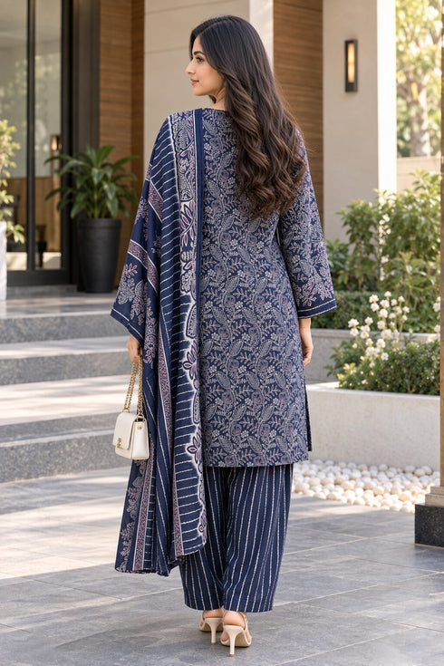 Blue Cotton Blend Printed Ready to Wear Patiala Salwar kurta sets women RW5284BU0926
