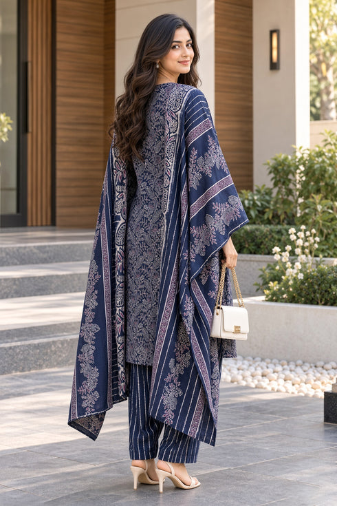 Blue Cotton Blend Printed Ready to Wear Patiala Salwar kurta sets women RW5284BU0926