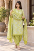 Parrot Green Cotton Blend Printed Ready to Wear Patiala Salwar Suit
