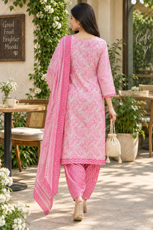Baby Pink Cotton Blend Printed Ready to Wear Patiala Salwar Suit