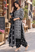 White & Black Cotton Blend Printed Ready to Wear Patiala Salwar Suit