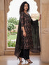Black Cotton Jaipuri Printed Kurta & Pant With Dupatta