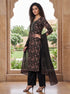 Black Cotton Jaipuri Printed Kurta & Pant With Dupatta