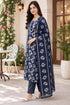 Navy Blue Cotton Blend Jaipuri Printed Straight Kurta & Pant With Dupatta