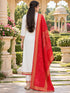 White And Red Cotton Blend Solid Kurta sets women