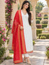 White And Red Cotton Blend Solid Kurta sets women