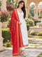 White And Red Cotton Blend Solid Kurta sets women