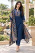Navy Blue Cotton Blend Embroidered kurta sets women