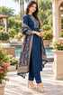 Navy Blue Cotton Blend Embroidered kurta sets women